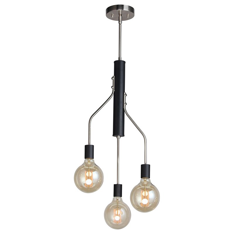 Woodbridge Lighting Bentley 3-Light G125 Metal Chandelier in Satin Nickel/Black