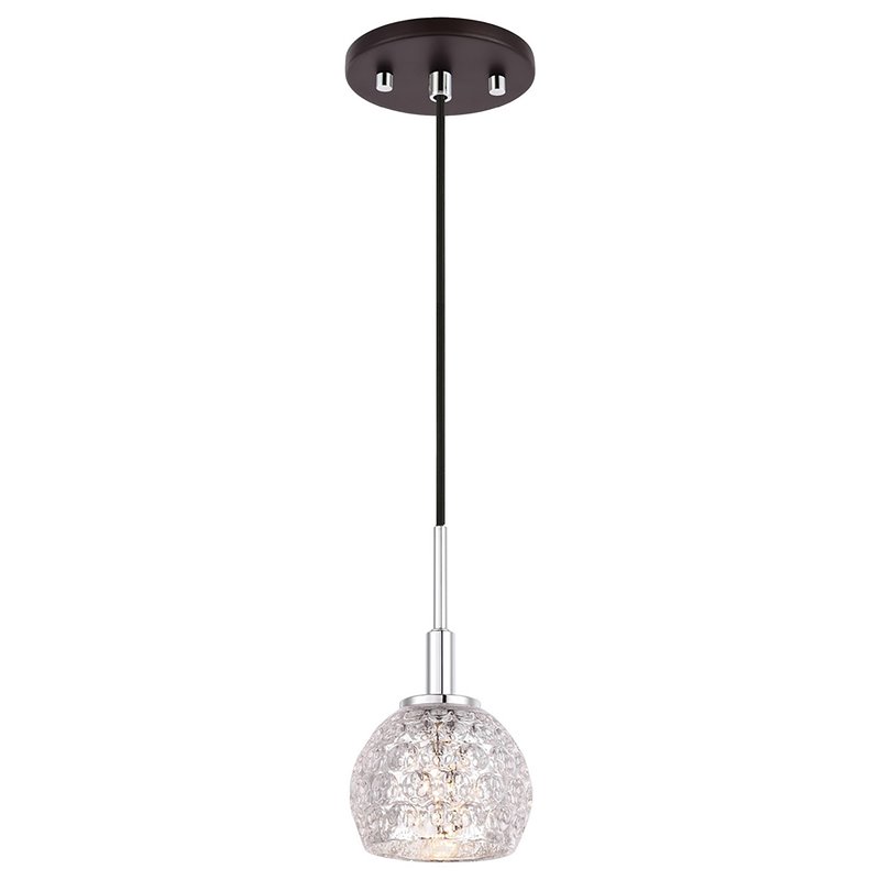 Woodbridge Lighting Elise 1-Light Glass Mini-Pendant in Chrome/Bronze/Mercury
