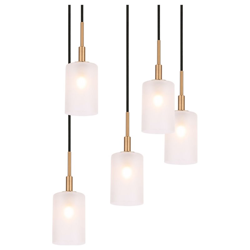 Woodbridge Lighting Elise 5-Light Glass Cluster Pendant in Brass/Bronze/Opal