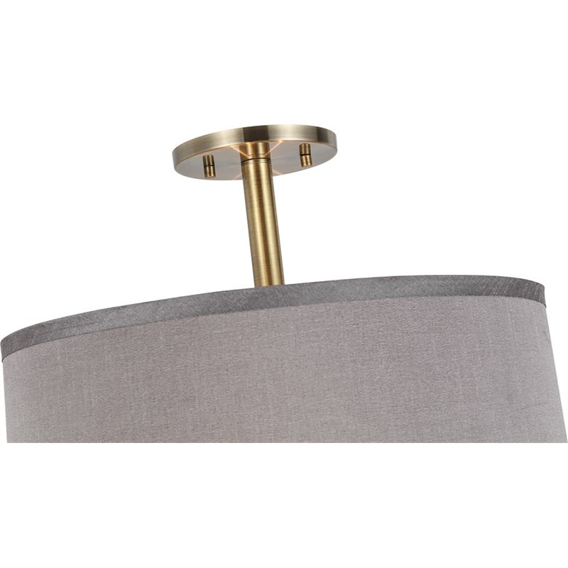 Woodbridge Lighting Drum 3-Light Fabric LED Semi-Flush Mount in Brass/Gray