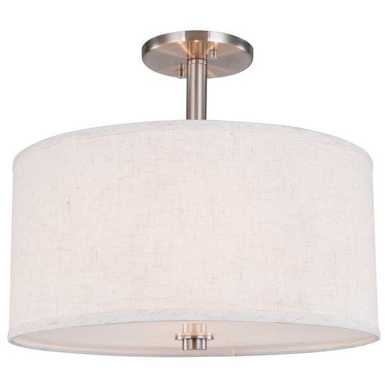 Woodbridge Lighting Drum 3-Light Fabric LED Semi-Flush Mount in Nickel/White