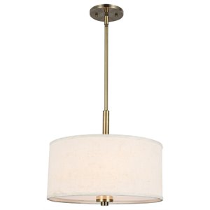 Woodbridge Lighting Drum 3-Light Fabric Pendant in Brass/White