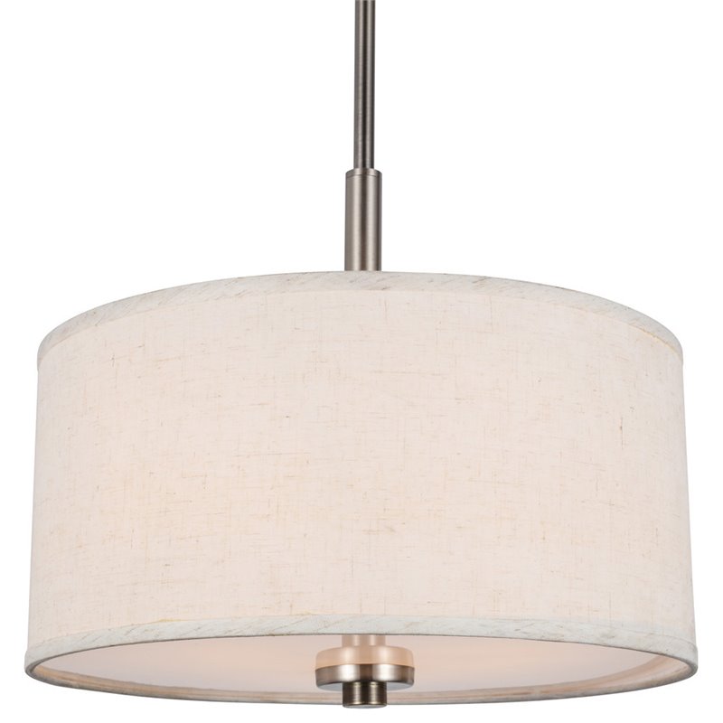 Woodbridge Lighting Drum 3-Light Fabric Pendant in Satin Nickel/White