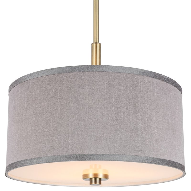 Woodbridge Lighting Drum 3-Light Fabric Pendant in Brass/Gray