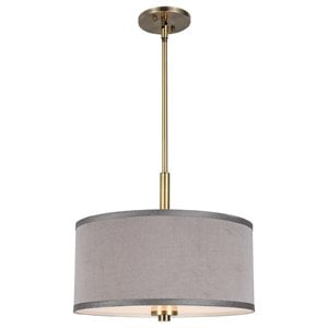 Woodbridge Lighting Drum 3-Light Fabric Pendant in Brass/Gray