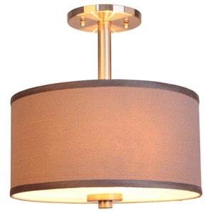 Woodbridge Lighting Drum 3-Light Fabric Semi-Flush Mount in Satin Nickel/Gray