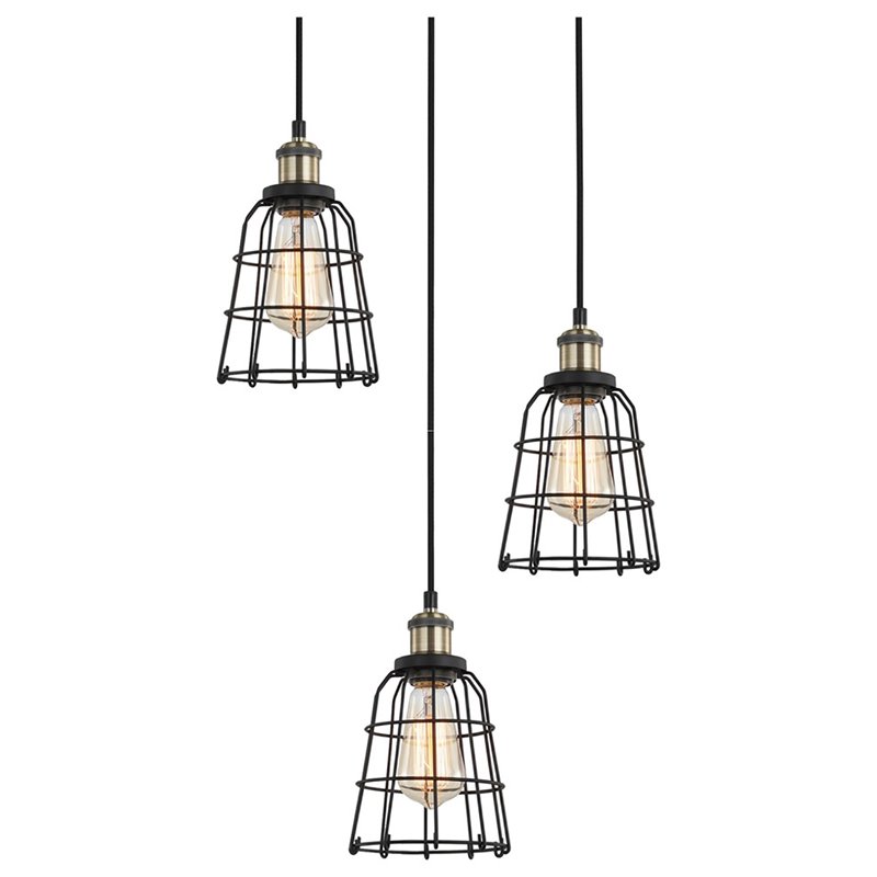 Woodbridge Lighting Fulton ST64 3-Light Metal Cluster Pendant in Bronze/Brass