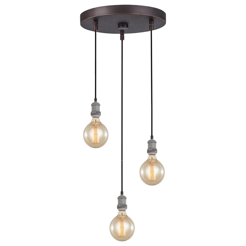 Woodbridge Lighting Fulton G125 3-Light Metal Cluster Pendant in Gray/Bronze
