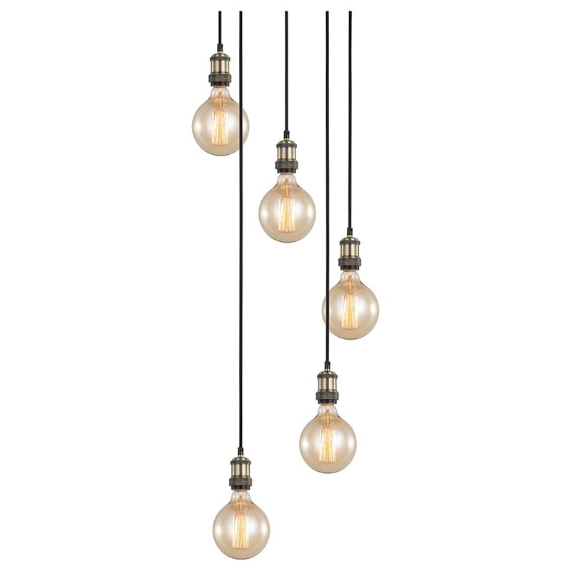 Woodbridge Lighting Fulton G125 5-Light Metal Cluster Pendant in Antique Brass