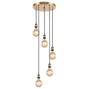 Woodbridge Lighting Fulton G125 5-Light Metal Cluster Pendant in Antique Brass