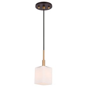 Woodbridge Lighting Langston 1-Light Glass Mini-Pendant in Brass/Bronze/Opal
