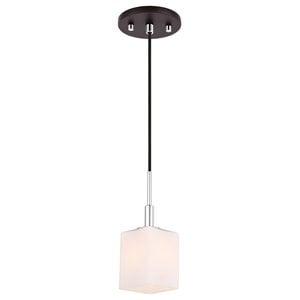 Woodbridge Lighting Langston 1-Light Glass Mini-Pendant in Chrome/Bronze/Opal
