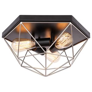 Woodbridge Lighting Lanning 3-Light Metal Flush-Mount in Nickel/Black