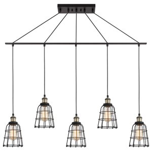 Woodbridge Lighting Fulton ST64 5-Light Metal Linear Pendant in Bronze/Brass