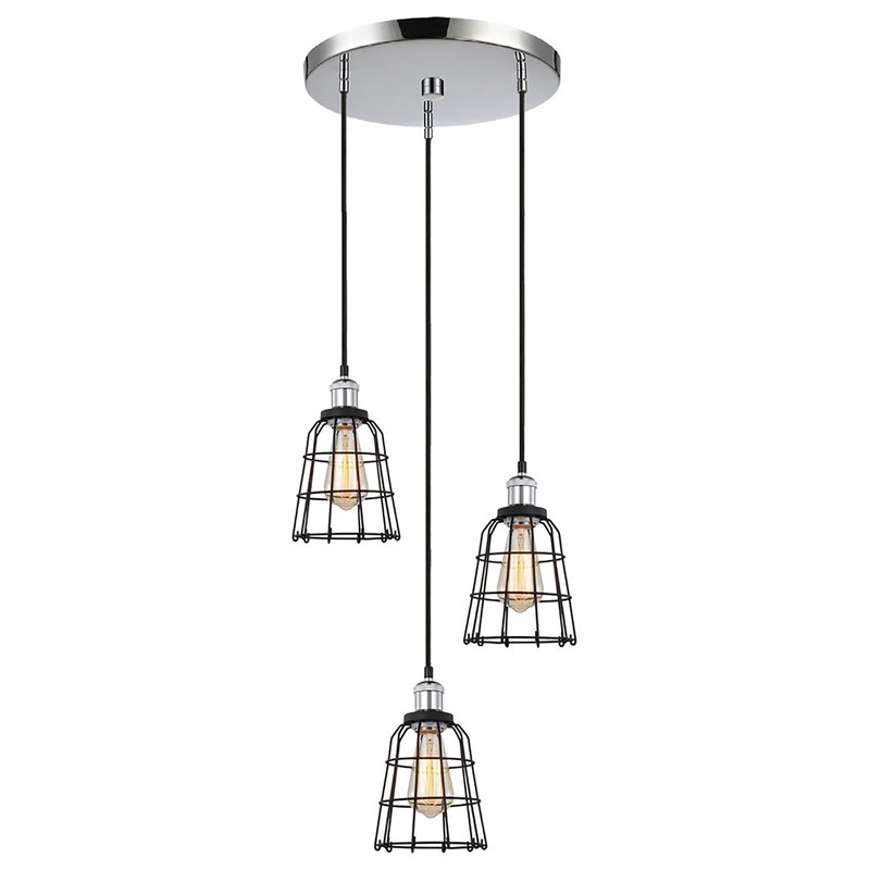 Woodbridge Lighting Fulton ST64 3-Light Metal Cluster Pendant in Chrome