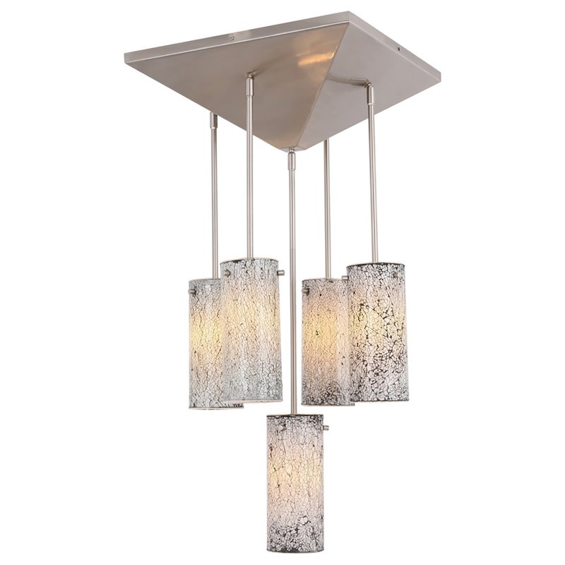 Woodbridge Lighting Pyramid 5-Light Glass Pendant in Satin Nickel/White