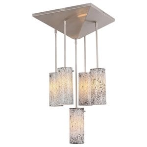 Woodbridge Lighting Pyramid 5-Light Glass Pendant in Satin Nickel/White