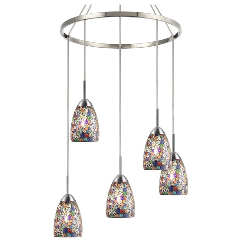 Woodbridge Lighting Venezia 5-Light Glass Chandelier in Nickel/Multi-Color