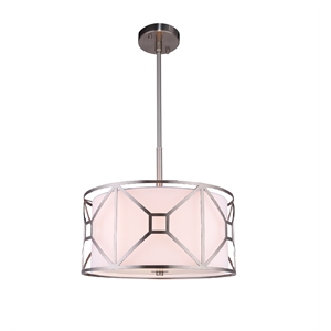 Woodbridge Lighting Regan 17&quot 3-Light Fabric Pendant in Satin Nickel