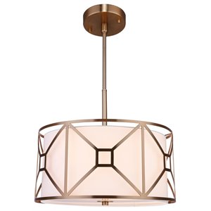 Woodbridge Lighting Regan Medium 3-Light Fabric LED Pendant in Brass
