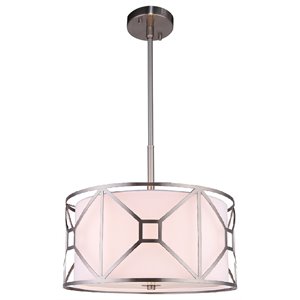 Woodbridge Lighting Regan Medium 3-Light Fabric LED Pendant in Satin Nickel