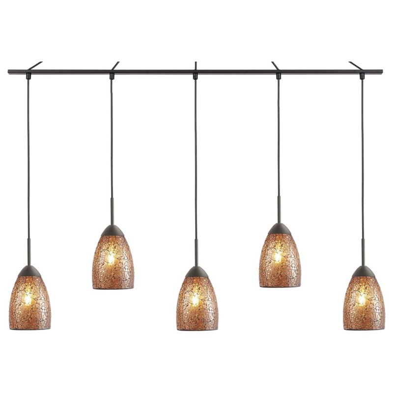 Woodbridge Lighting Venezia 5-Light Glass Linear Pendant in Bronze/Mosaic Amber