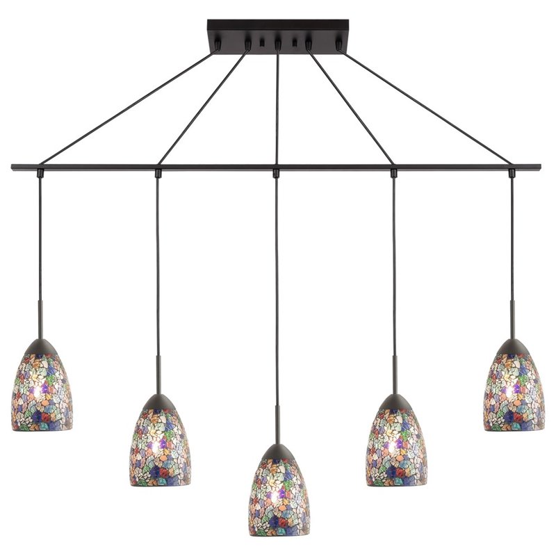 Woodbridge Lighting Venezia 5-Light Glass Linear Pendant in Bronze/Multi-Color