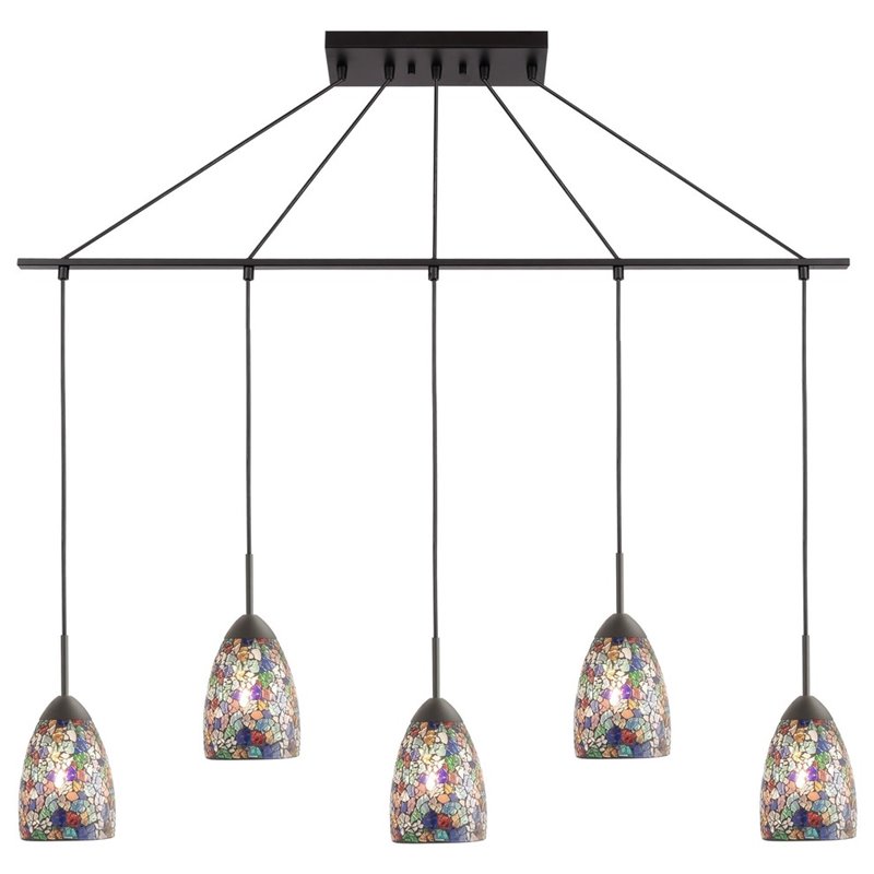 Woodbridge Lighting Venezia 5-Light Glass Linear Pendant in Bronze/Multi-Color