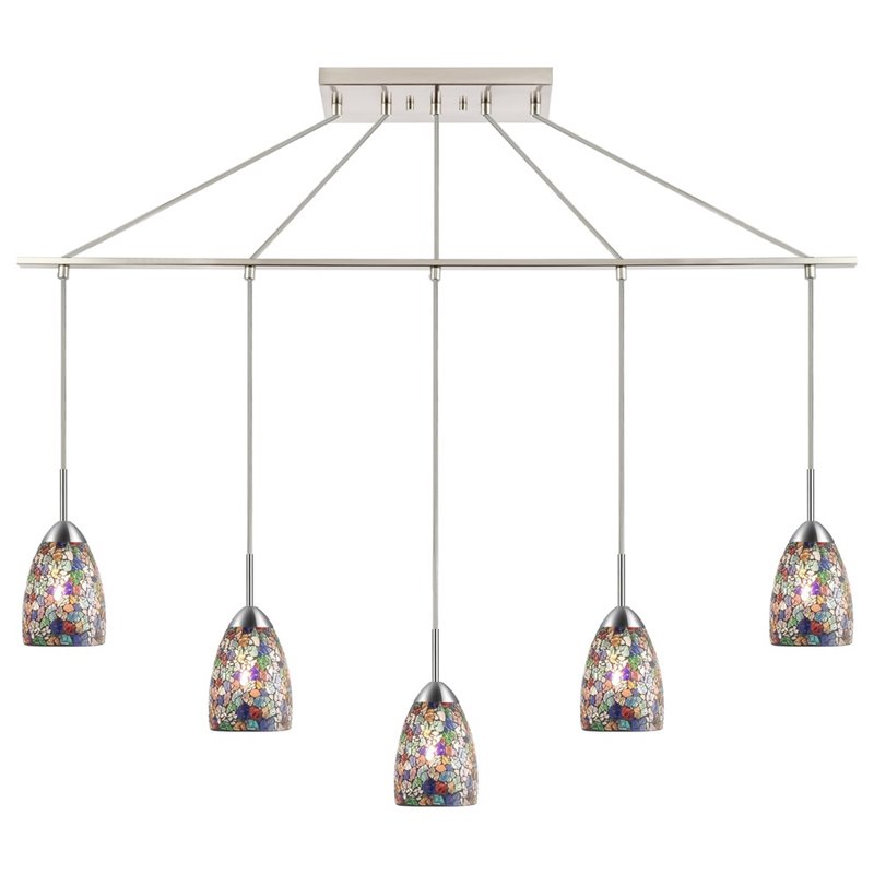 Woodbridge Lighting Venezia 5-Light Glass Linear Pendant in Nickel/Multi-Color