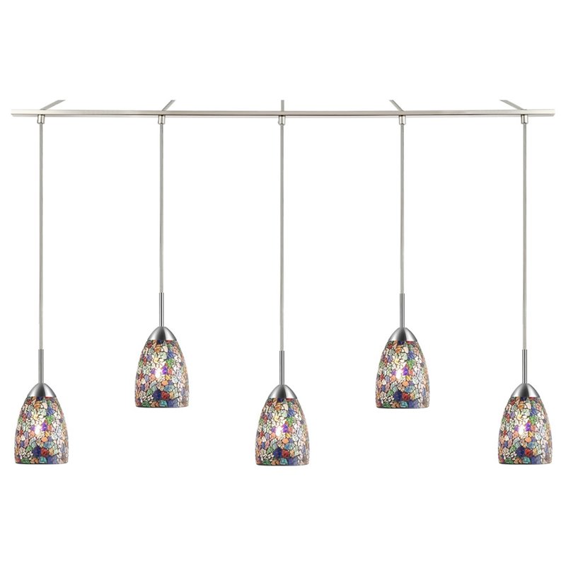 Woodbridge Lighting Venezia 5-Light Glass Linear Pendant in Nickel/Multi-Color
