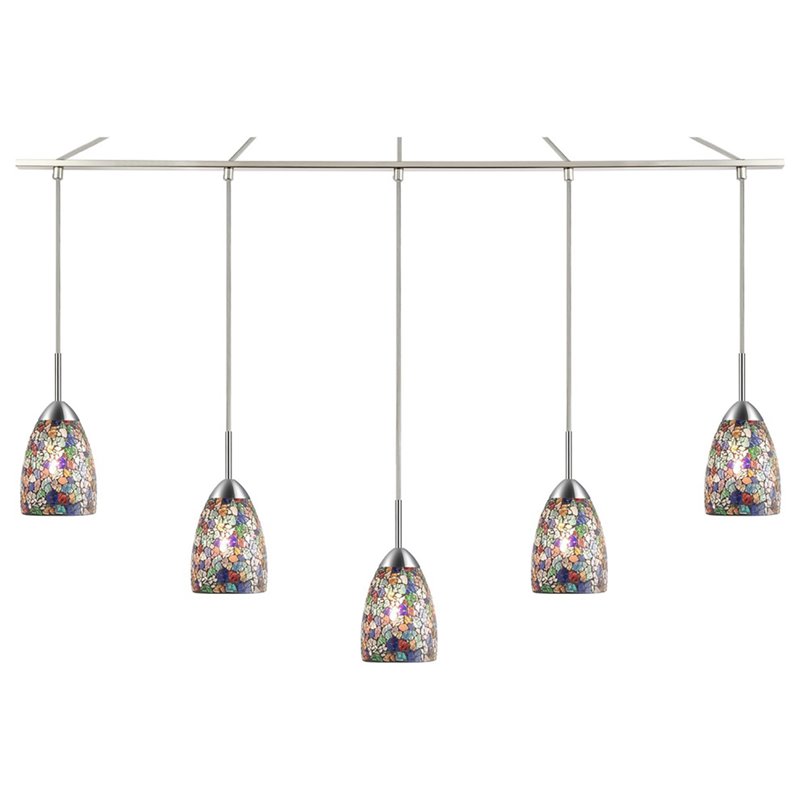 Woodbridge Lighting Venezia 5-Light Glass Linear Pendant in Nickel/Multi-Color