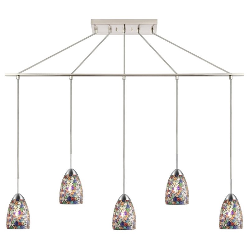 Woodbridge Lighting Venezia 5-Light Glass Linear Pendant in Nickel/Multi-Color