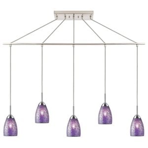 Woodbridge Lighting Venezia 5-Light Glass Linear Pendant in Nickel/Mosaic Purple
