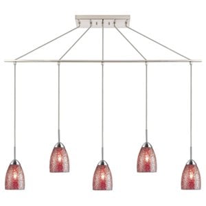 Woodbridge Lighting Venezia 5-Light Glass Linear Pendant in Nickel/Mosaic Red