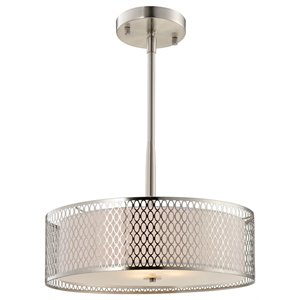 Woodbridge Lighting Spencer 1-Light Metal and Fabric Pendant in Satin Nickel