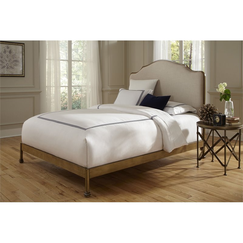 Fashion Bed Group Calvados King Sized Upholstered Decorative Wood Bed in Oak