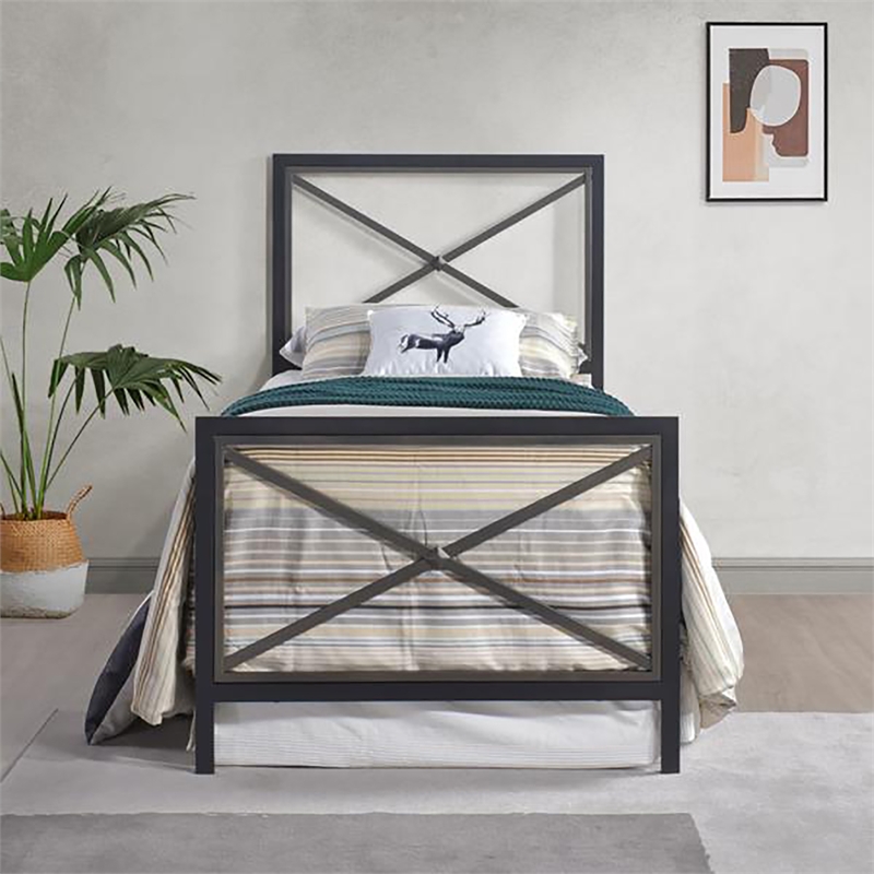 Mason Twin Bed w/ Frame - Textured Black / Gray Bronze