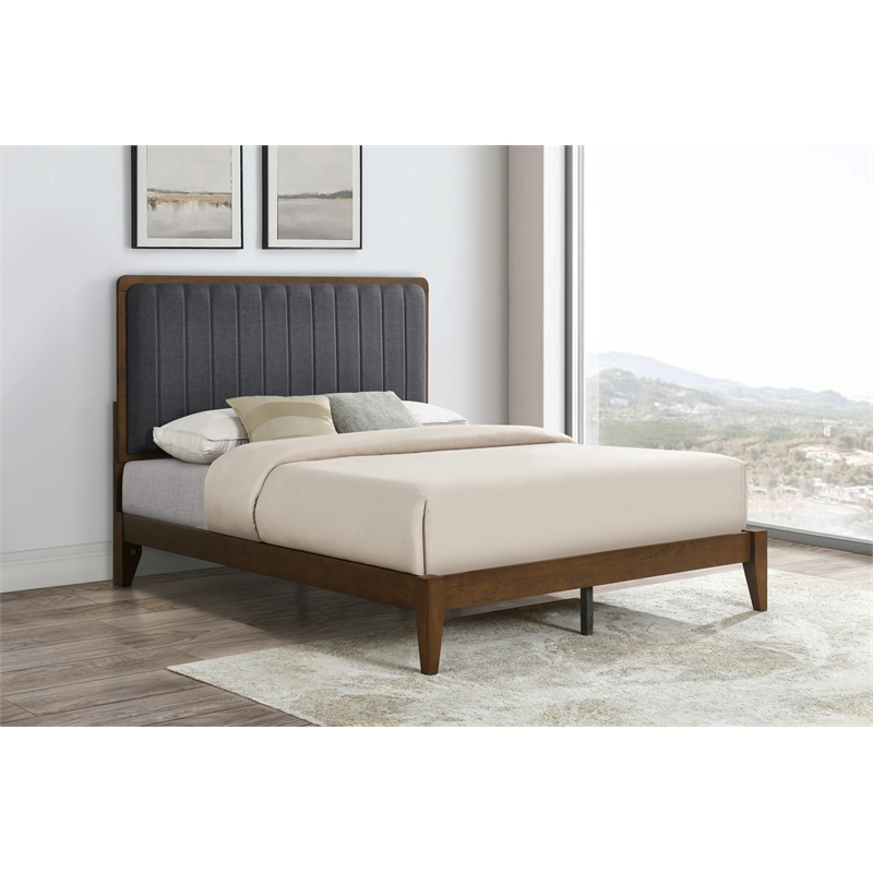 George - Complete Bed - Full - Walnut Finish - Charcoal Upholstery