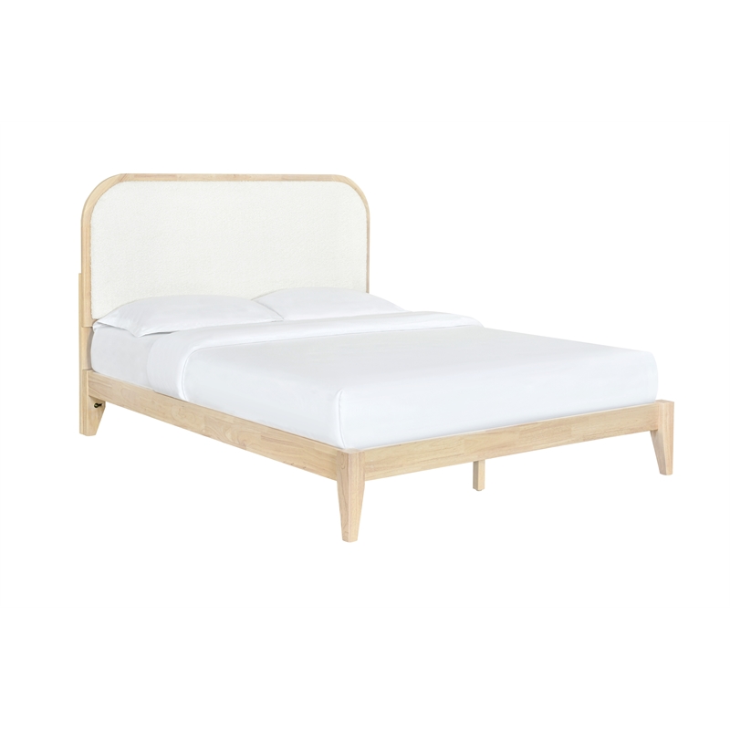 Layla - Complete Bed - Queen - Natural Finish - White Upholstery