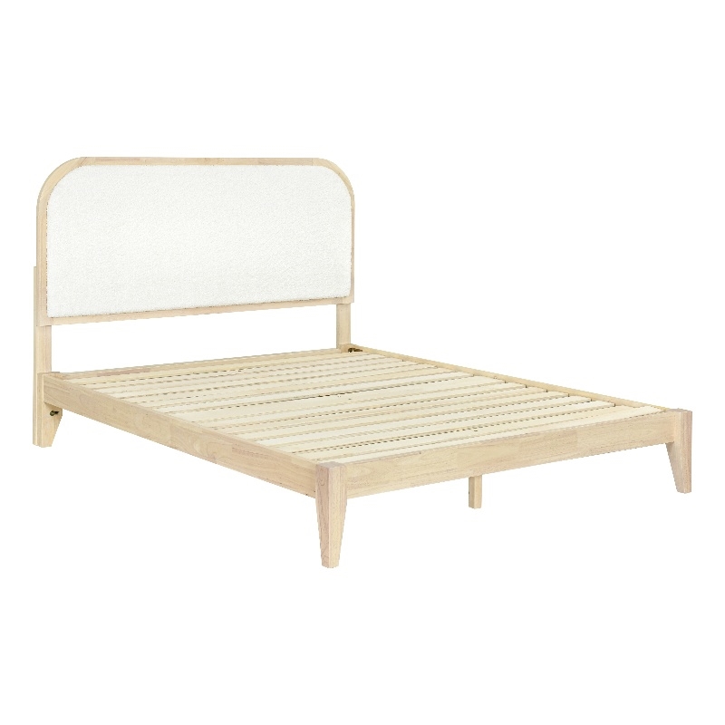 Layla - Complete Bed - Queen - Natural Finish - White Upholstery