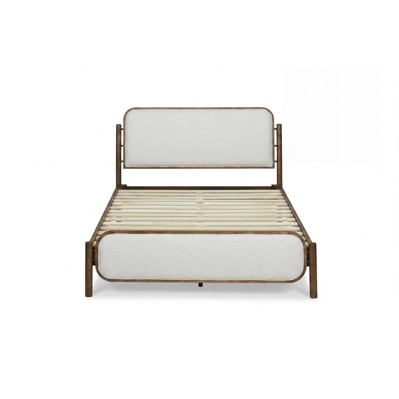 Luca - Complete Bed - King - Walnut Finish - Beige Upholstery