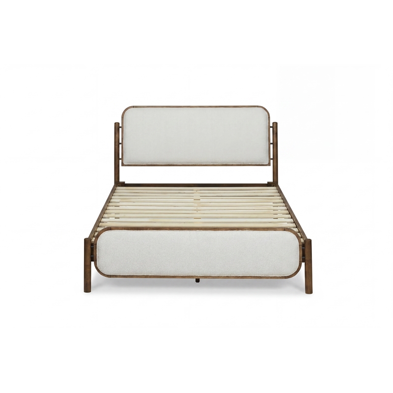 Luca - Complete Bed - Queen - Walnut Finish - Beige Upholstery