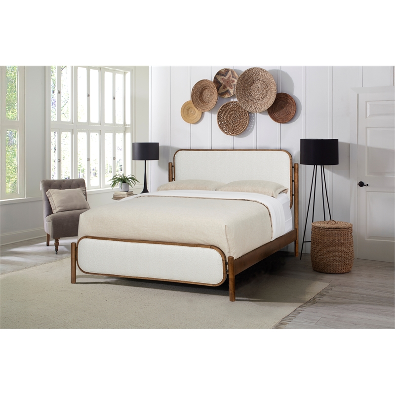 Luca - Complete Bed - Queen - Walnut Finish - Beige Upholstery