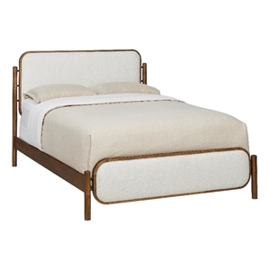 Luca - Complete Bed - Queen - Walnut Finish - Beige Upholstery