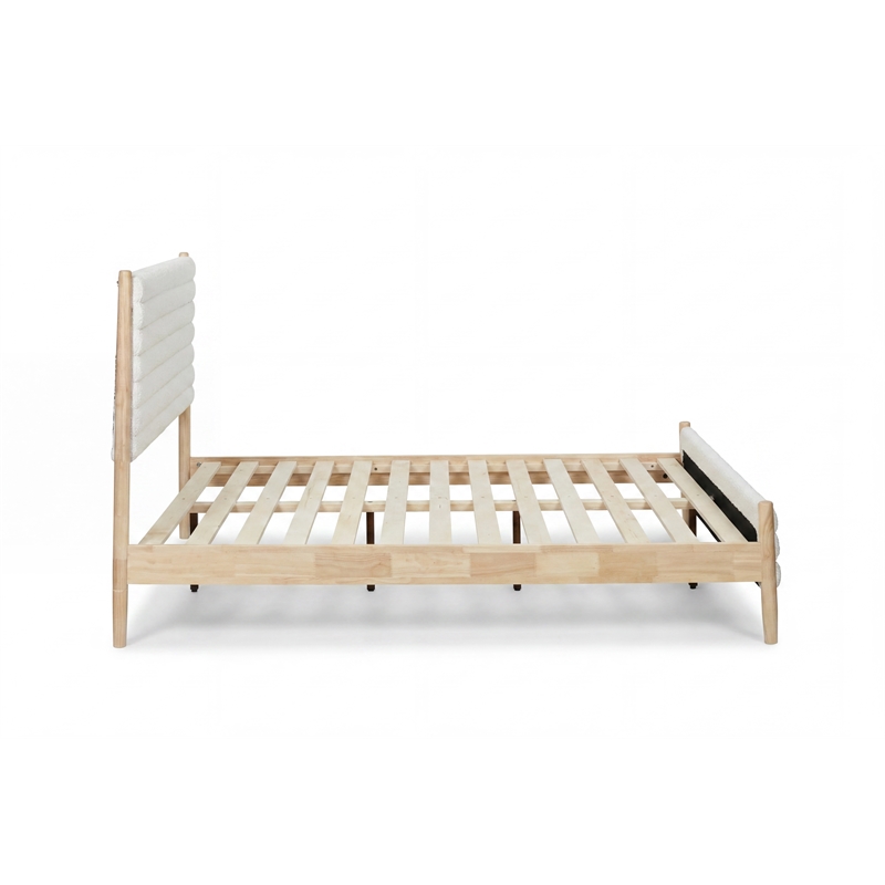 Stella - Complete Bed - Queen - Natural Finish - Beige Upholstery