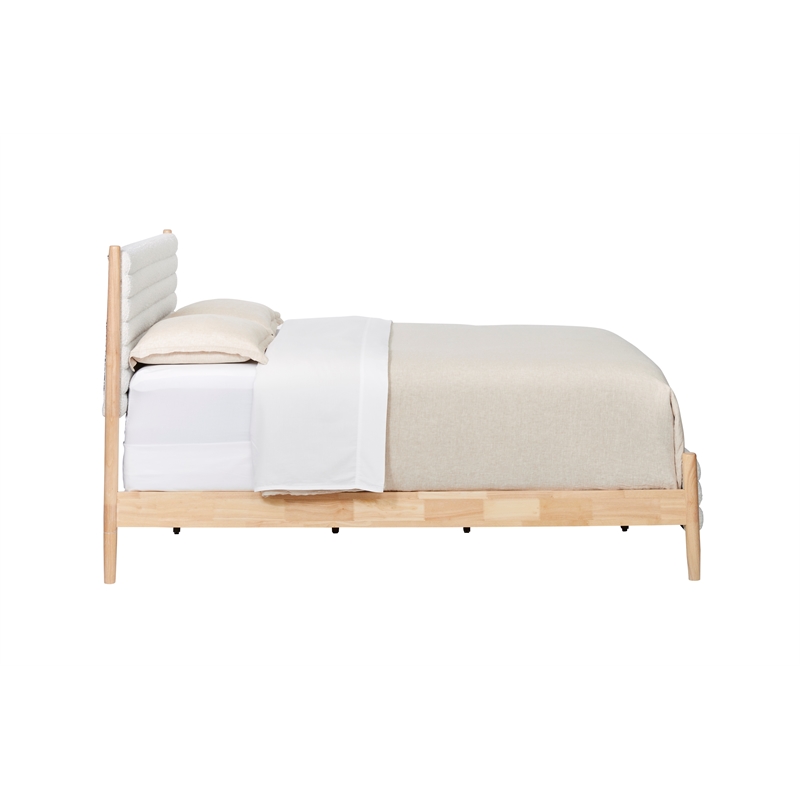 Stella - Complete Bed - Queen - Natural Finish - Beige Upholstery