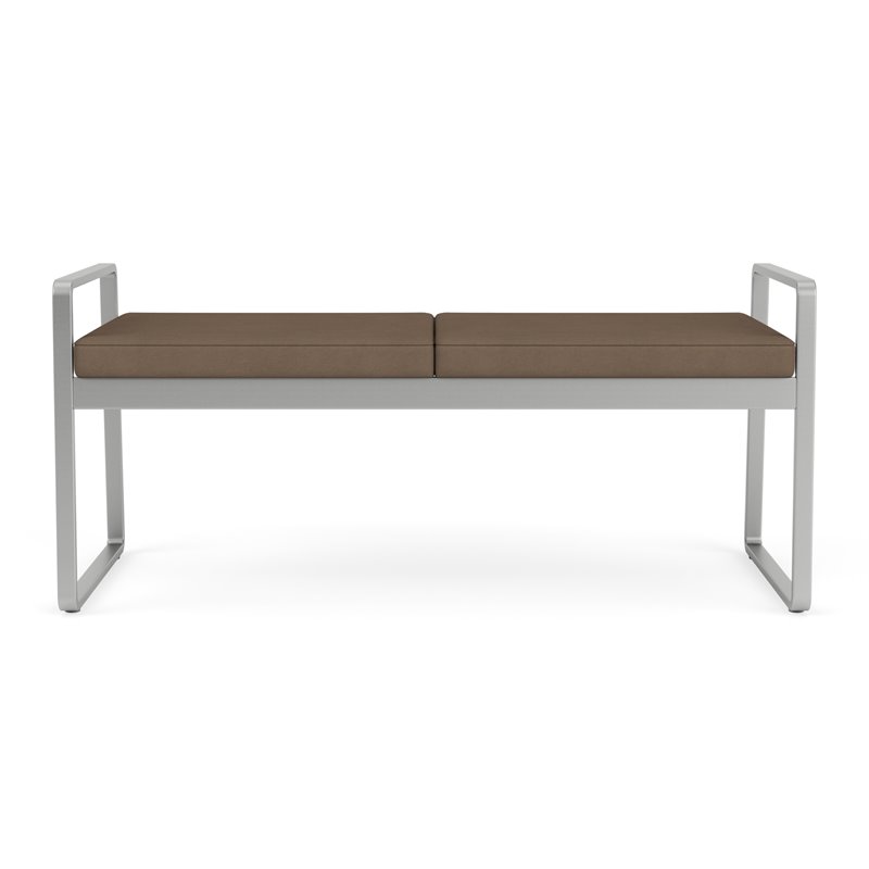 Gansett Reception Waiting Room Healthcare 2-Seat Bench / Silver Steel / Brown