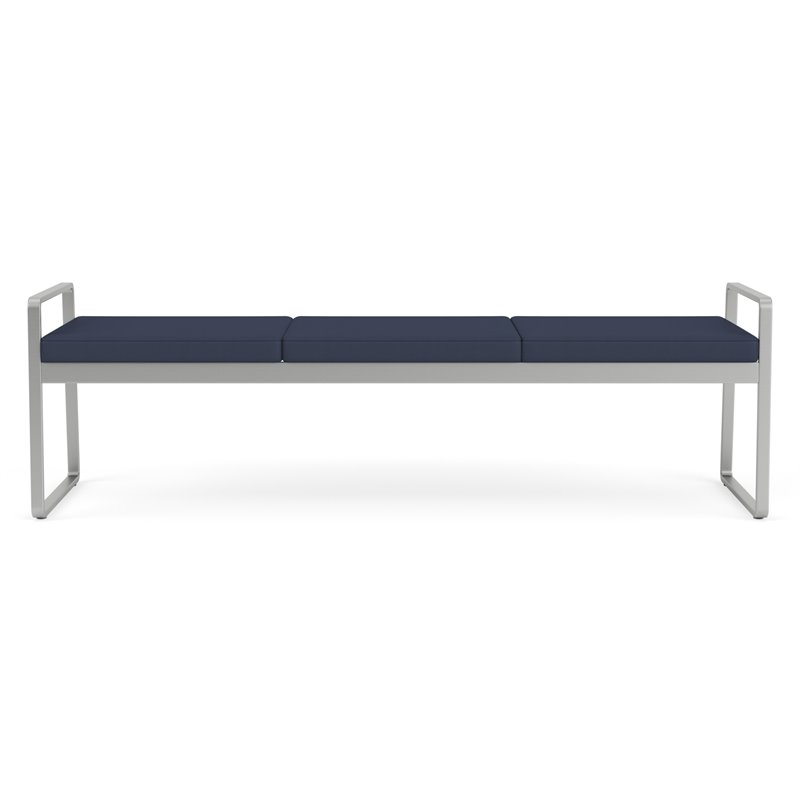 Gansett Reception Waiting Room Healthcare 3-Seat Bench / Silver Steel / Blue