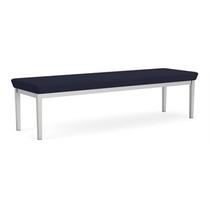 Lenox Steel Reception Waiting Room 3-Seat Bench / Silver Steel / Navy Blue