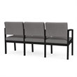 Lenox Steel Reception Waiting Room 3-Seat Sofa / Black Steel / Light Gray